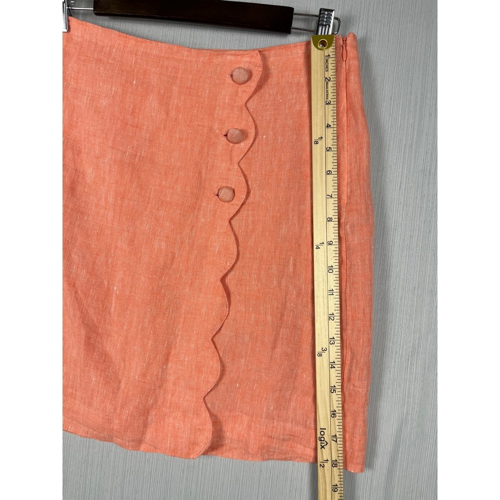 Talbots Linen Skirt Sz 2 Coral Scalloped Button Front Mini Preppy Summer - Picture 8 of 8